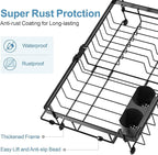 iSPECLE in Sink Dish Drying Rack - Capacity Expandable Dish Rack with 2 Cup Holder, Dish Drainer for Kitchen Sink Counter with Utensil Holder Large Capacity, Black