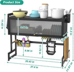 bukfen Dish Drying Rack, Over The Sink Dish Drainer Drying Rack 2 Tier Dish Rack with Cover for Kitchen (Black, Large 37.40 Length)