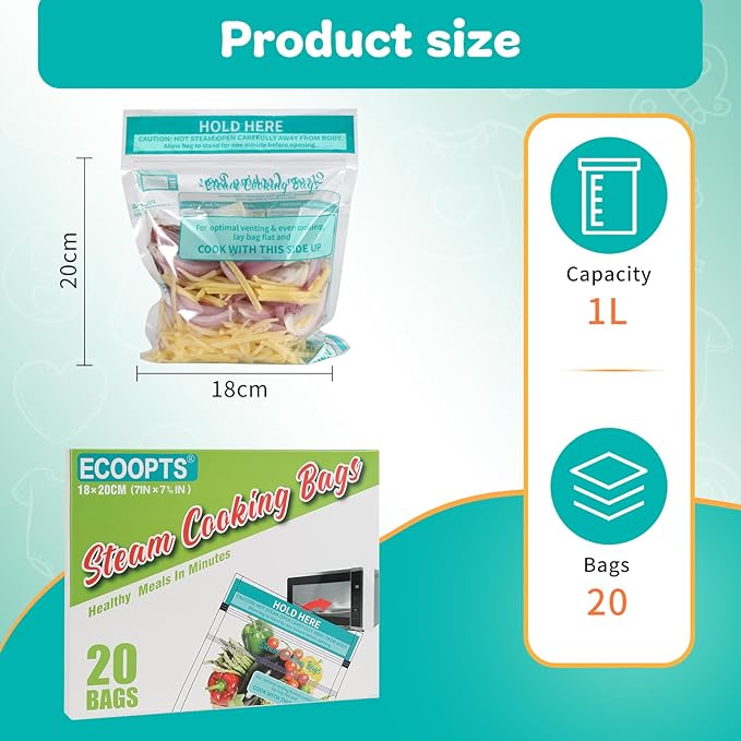 40×Steam Cooking Bags Microwave Steamer Bags for Vegetables,Potatoes and Meat (2 Pack)