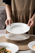 8.7-inch Wide Rim Ceramic Soup Bowl - Lead-Free White Pasta Bowls for Spaghetti, Salad, Stew, Rice Microwave & Dishwasher Safe - Scratch-Resistant & Heatproof Design Set of 2