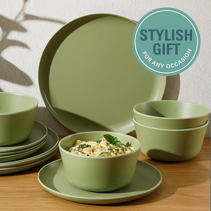 Gibson Home Fairhope 12 Piece Melamine Dinnerware Set - Matte Green