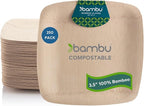 Bambu Pack of 250 - 3.5 Inch Disposable Bamboo Plates Square, Biodegradable Eco Friendly Products, Bamboo Disposable Plates for Events - Bulk Case