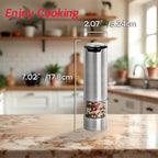 Electric Salt and Pepper Grinder – Automatic One-Handed Operation, Rechargeable Stainless Steel Mills, LED Light, 5-Level Adjustable Coarseness