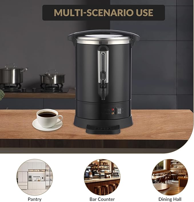 100 Cups Large Coffee Urn with Double Wall Insulation, 14L/3.8 Gallon Stainless Steel Commercial Electric Coffee Maker with Hot Drinks and Hot Water, for Weddings, Parties, Catering, and Buffets