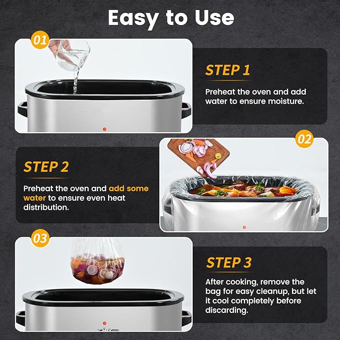 Electric Roaster Liners & Slow Cooker Liners, 4 Count 34 x 18 Inch Universal Fit for 16-22 Quart Roasters, Mess-Free Cooking, Disposable Oven Liners for Easy Cleanup, Cooking Bag