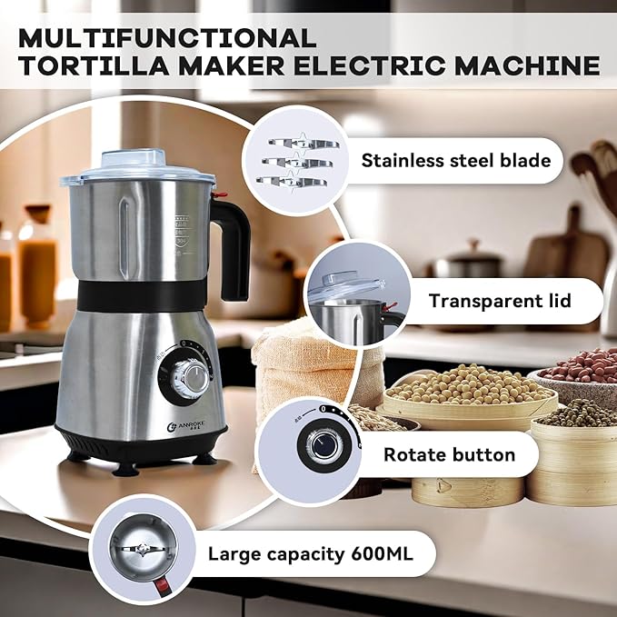 Electric Spice and Nut Grinders - 3 Stainless Steel Blades, 1 Filter, 1 Brush - 500W Grinder for Kitchen Dry Use (Black)