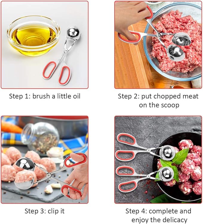 Meatball Maker, AHIER 2PCS None-stick Meatball Scoop Ball Maker with Detachable Anti-Slip Handles, Stainless Steel Meat Baller Cake Pop Scoop for Kitchen (1.38"&1.78")