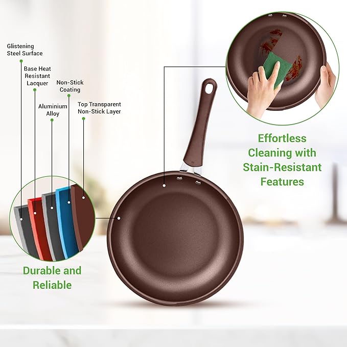 NutriChef 14-Piece Nonstick Brown Cookware Set - Scratch-Resistant Kitchen Pots and Pans with Lids & Utensils, For All Cooktops - NCCW14SBR