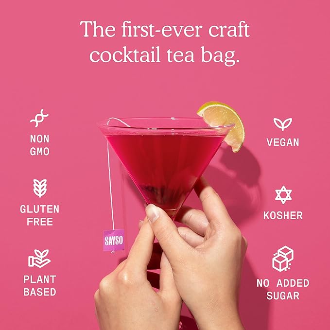 SAYSO: Skinny Hibiscus Cosmo Craft Cocktail Tea Bag | Enjoy an Instant Cosmopolitan or Mocktail in Under 1 Min, <1G Sugar, 10 Calories, Vegan, Kosher, Non-GMO, 8 Count