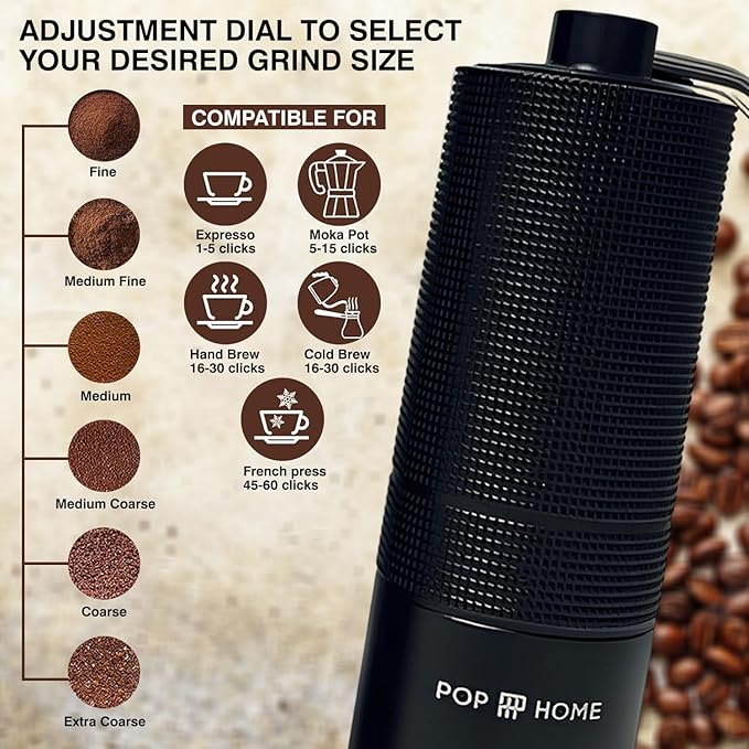 Manual Coffee Grinder – Stainless‑Steel Burr, Adjustable Coarseness, Portable Hand Mill with Cleaning Brush