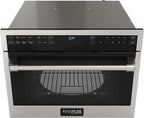 KoolMore KM-CWO24-AFSS Reserve Built-in Microwave Convection Oven with Air Fry, 3-in-1 Combo, Sensor Cook, Soft-Close Door, Stainless Steel, Premium 24 in. /1.6 cu. ft, Black