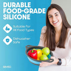 Strainer with Self-Draining Base (5QT) Over-Sink Collapsible Kitchen Colander Set with Side-drain Base for Pasta Vegetables and Fruit, XL Large Capacity, Dishwasher Safe (5-Quart) Blue/Gray