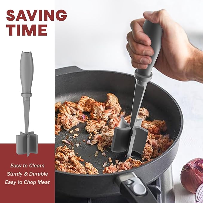 Meat Chopper, Hamburger Grinder, Premium Heat Resistant Smasher for Ground Beef, Burger Grinder Nylon Potato Mix Tool-Grey