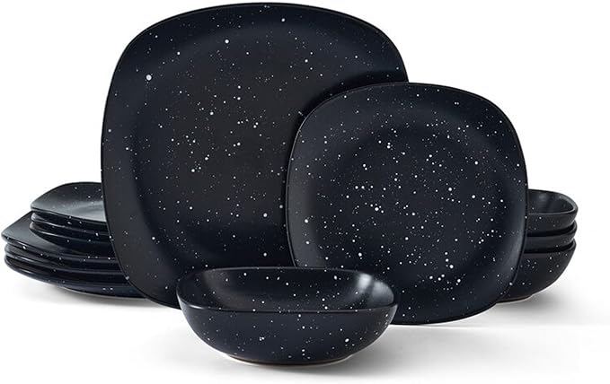 Pfaltzgraff Stella Square 12 Piece Dinnerware Plate and Bowl Set, Service for 4