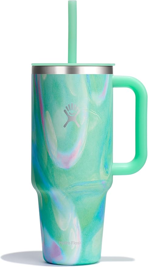 Hydro Flask 40 Oz Travel Tumbler with Handle, Lid and Straw - Insulated Stainless Steel in Jelly Green