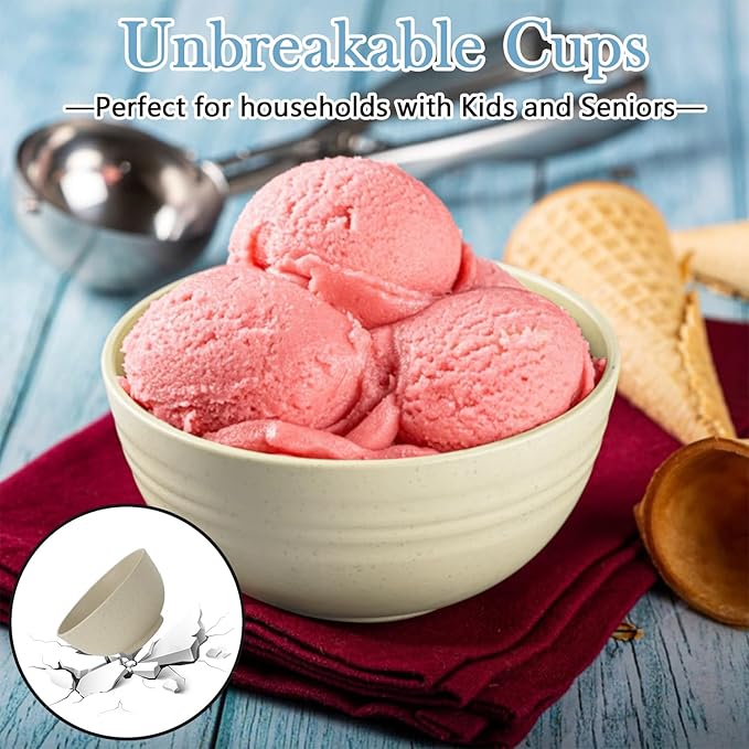 Wheat Straw Bowls Set of 8,10 OZ Small Bowls,Kids Bowls,Cereal Bowls,Plastic Bowls Reusable,Unbreakable Ice Cream Bowls for Dessert,Snack,BPA-Free,Dishwasher & Microwave Safe Bowls for Kitchen,Beige