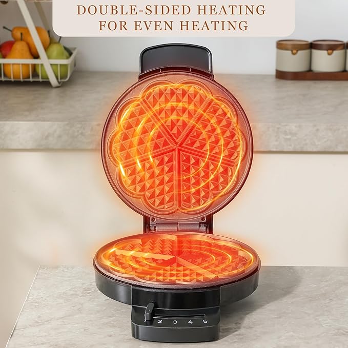Heart Waffle Maker, Heart Shaped Waffle Iron 5 Slices, Mini Waffle Makers with 8'' Non-stick Plates, Adjustable 5 Browning Control, Cool Touch Handle, Easy to Clean, 1000W