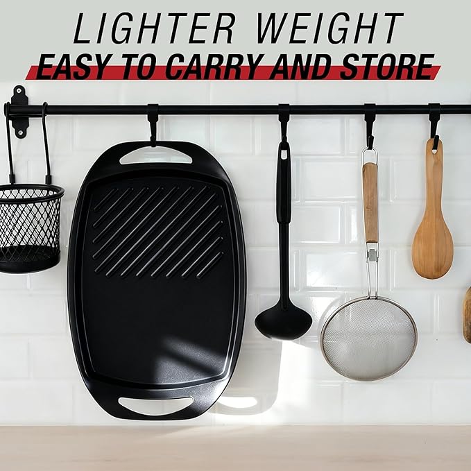 Techwood Stove Top Griddle, 17"X11" Nonstick Double Burner Griddle Pan for Indoor/Outdoor Cooking, PFOA Free, Oven & Broiler Safe, Compatible with Multiple Stovetops, Dishwasher Safe