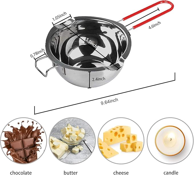 Stainless Steel Double Boiler Melting Pot with Heat Resistant Handle, Large Capacity Chocolate Melting Pot for Butter Candy Butter Cheese, Candle Making (450/900ML)