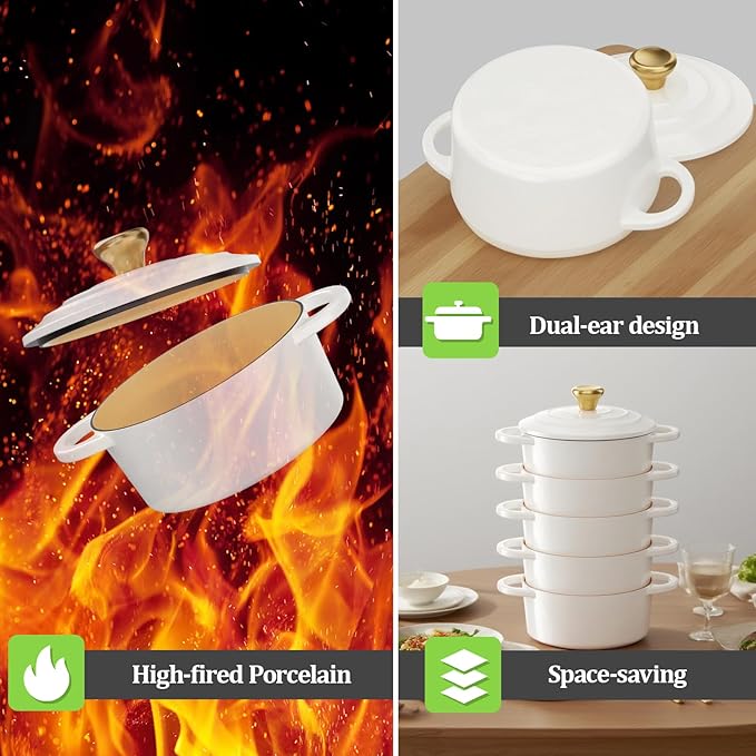 YUTANN Mini Dutch Oven 13oz Enamel Cast Iron Casserole for Single Portions, Oven Safe & PFAS-Free, Ideal for Small Bakes, Eggs & Snacks