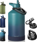 CIVAGO Gallon Insulated Water Bottle Jug with Straw, 128 oz Large Stainless Steel Water Flask, Big Metal Thermal Mug with 3 Lids for Sports, Travel, Gym, and Camping, Deep Cyan