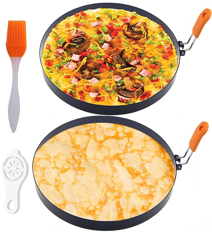 Large 2 Packs 8" Omelette Ring for Griddle,Stainless Steel 8 Inch Griddle Omelet Rings,Non-Stick Pancake Egg Ring Round Omelette Rings Omelet Mold Muffin Mold Silicone Handle
