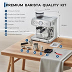Stainless Steel Espresso Machine with Grinder and 20 Bar Pressure, 2.8l Removable Water Tank, Milk Frother Steam Wand for Latte and Cappuccino, Adjustable Shot Volume,Silver