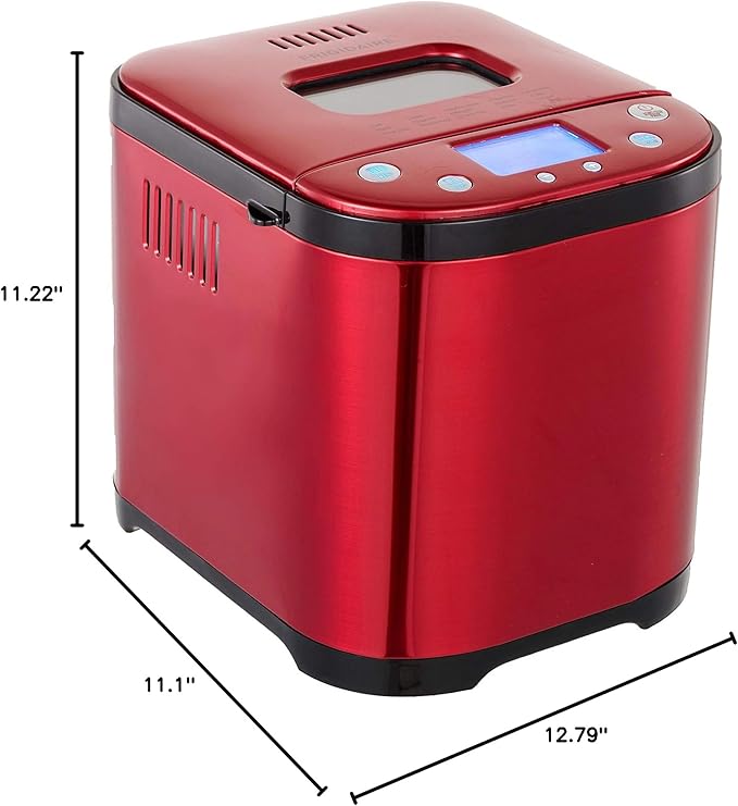 CULINARY CHEF Bread Maker Machine with Nonstick Bowl, Bread Hook, Measuring Cup & Spoon. 15-in-1, Gluten-Free Bread, Cake& Yogurt, 3 Crust Colour options and more. 3 Loaf Sizes. 2LB XL-RED