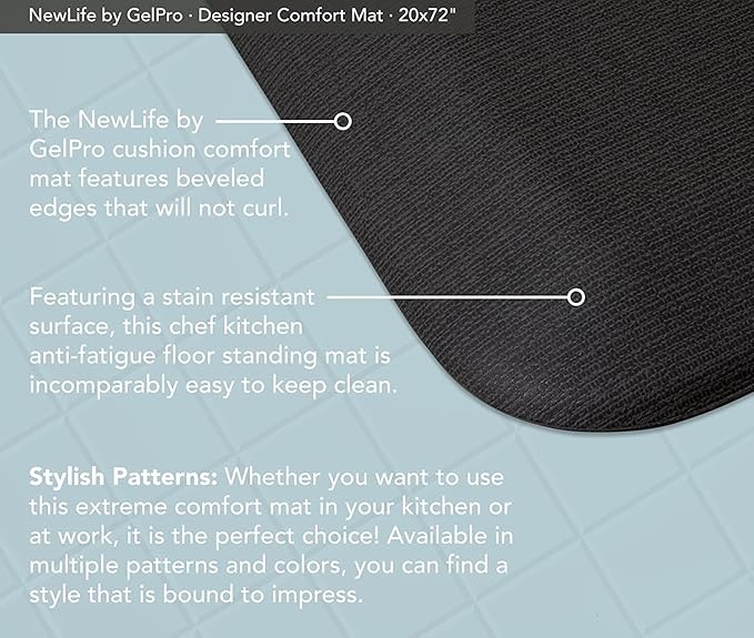 GelPro NewLife Designer Comfort Ergo-Foam Cushioned Anti-Fatigue Kitchen Floor Mat, Stain-Resistant, Waterproof, Non-Slip Padded Desk/Office Mat, 20" x 72", Grasscloth Charcoal