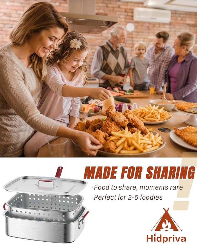 Deep Fryer Pot 18QT | Fish Fryer Pot with Basket | Heat-Resistant Silicone Handles | Lid & Fryer Tong & Thermometer | Outdoor Fryer Pot for Frying Fish, French Fries, Chicken Wings | Foldable Aluminum
