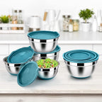 LIANYU Mixing Bowls with Airtight Lids, 14-Piece Stainless Steel Large Metal Nesting Bowl Set with Silicone Bottom, Size 4.6, 3, 1.5QT, Perfect for Baking Preparing and Cooking, Dark Blue
