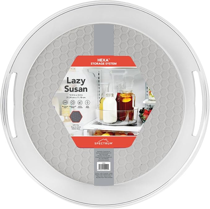 Spectrum Lazy Susan Organizer, Hexa Large (1-Pack) - Lazy Susan Turntable for Cabinet, Refrigerator, Pantry, Table, & Shelf - Rotating & Spinning Pantry Organization - Spice Rack Storage for Fridge