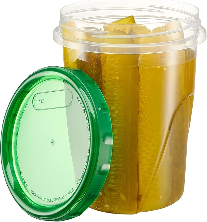 PLASTICPRO 6 Pack Twist Cap Food Storage Containers with Green Screw on Lid- 32 oz Reusable Meal Prep Containers - Freezer and Microwave Safe Green Plastic Food Storage