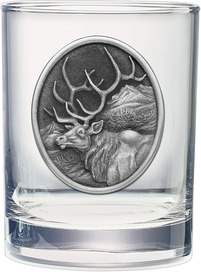 Heritage Pewter Elk Double Old Fashioned | Double Rocks Glass 14 OZ for Liquor | Expertly Crafted Pewter Glass