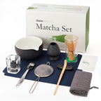 10-Pcs Matcha Whisk Set Kit, Whisk and Bowl with Spout & Measuring Spoon & Cup, Japanese Tea Making Tools, Charcoal Grey