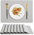 MOSAYT Vinyl Placemats Set of 8, Heat Resistant Place Mats 100% Waterproof Washable & Wipeable Faux Leather Reversible Table Mats for Kitchen Dining Party Indoor Outdoor, 12" x 17", Light Grey