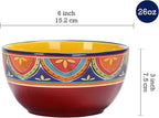 Bico Tunisian Cereal Bowls Set of 4, 26 oz Deep Ceramic Soup Bowls for Cereal, Salad, Noodles, Kitchen, Microwave and Dishwasher Safe, Gift for Housewarming and Thanksgiving