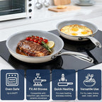 Kikcoin Ceramic Nonstick Frying Pan Skillets - 3 Sizes Omelette Pans for Healthly Cooking, 8+9.5+11 Inch Egg Pan with Stay Cool Handle, Free of PFAS PFOA PTEE, Oven/Dishwasher Safe for Busy Kitchen