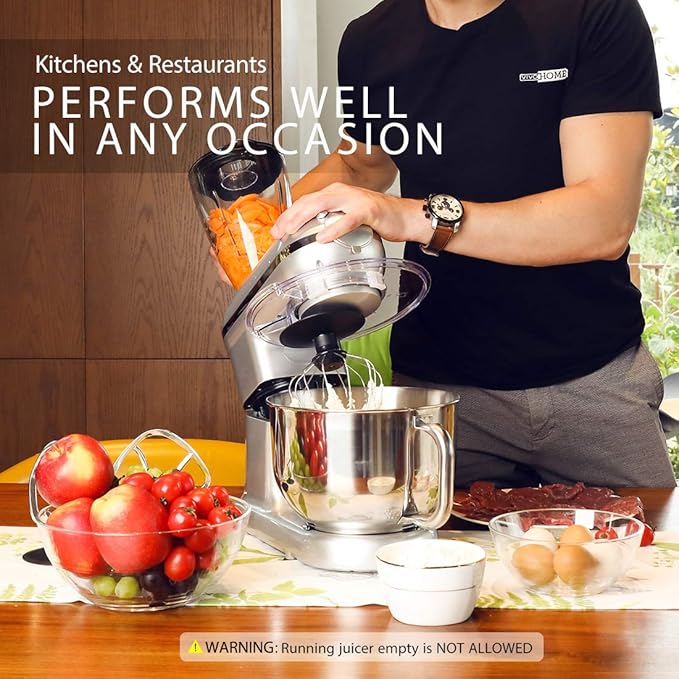 VIVOHOME 3 in 1 Multifunctional Stand Mixer with 6 Quart Stainless Steel Bowl, 650W 6 Speed Tilt-Head Meat Grinder, Juice Blender, Silver