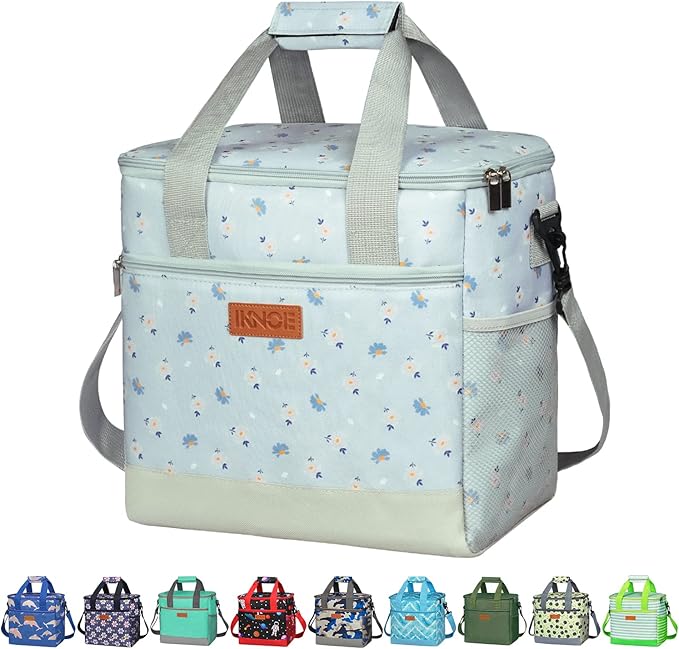 iknoe Large Cooler Bag Collapsible, 15L Insulated Bags, Leakproof Lunch Cooler Tote with Multi-Pockets for Adult, Insulated Lunch Box for Beach, Picnic,Work, Nattier Blue 24-Can