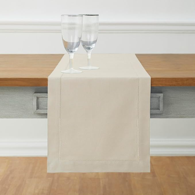 Solino Home Linen Hemstitch Table Runner 60 Inches - Cotton Linen Small Table Runner 14 x 60 Inch Ideal for Dresser and Coffee Tables - Summer, Fall, Autumn, Halloween