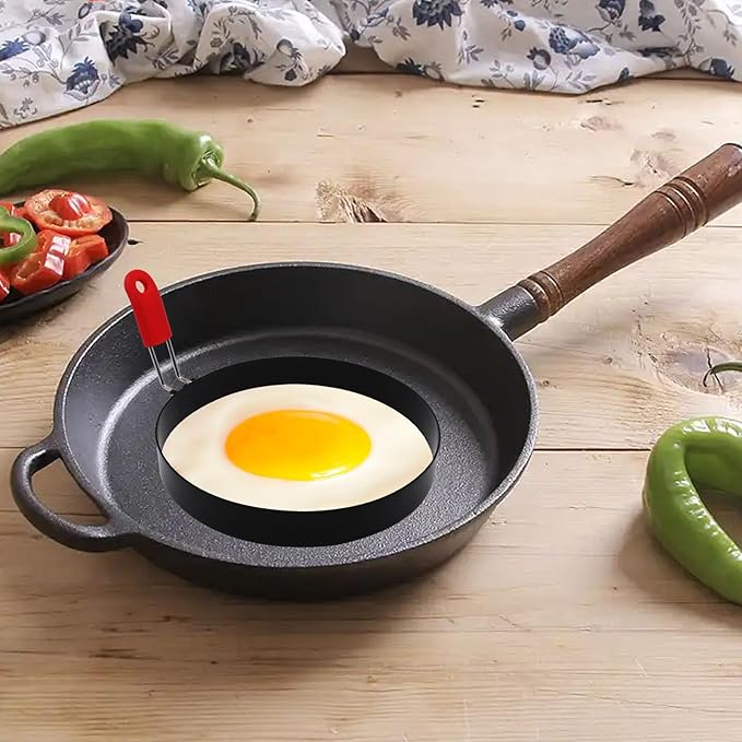 6 Inch Large Egg Rings for Frying Eggs with Foldable Handle, 2 Pack Stainless Steel Round Egg Shaper, Eggs Mcmuffin Ring Mold for Camping Pancake Sandwiches