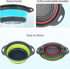 Collapsible Colander 3-Pack Set Space-Saving Foldable Kitchen Strainer with Non-Slip Base Durable Thickened PP+TPE Collapsible Strainers for Pasta, Vegetables, Fruits (Gray-Blue-Red-Green)
