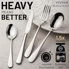 16 Piece Heavy Duty Silverware Set with Steak Knives for 4, Stainless Steel Cutlery Set, Modern Flatware Set, Utensils Set for Home, Dorms, Resturant, Cafes, Mirror Polished and Dishwasher Safe