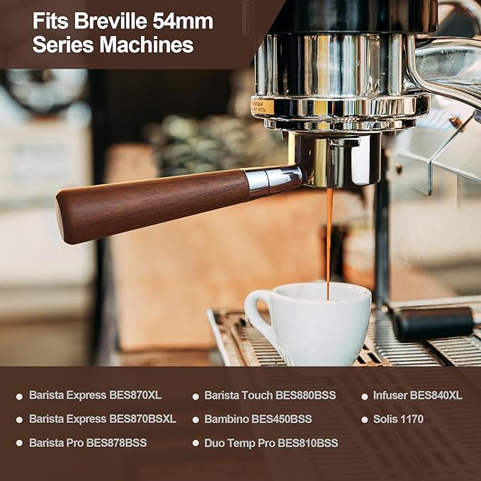 54 mm Bottomless Portafilter with Puck Screen, 3 Ears Espresso Portafilter Compatible with Breville Barista Express Machines,Stainless Steel Porta filter and Rosewood Handle
