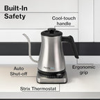 1.0L 1500W Gooseneck Electric Kettle - Stainless Steel Interior - Rapid-Boil - Auto Shut-Off, Boil-Dry Protection, Temperature Control, LED Indicator - Silver by The Display Guys