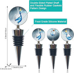 Wine Bottle Stoppers Stainless Steel Wine Stoppers with Decorative Art Glass, Wine and Beverage Bottle Corks for Gifts, Bar, Wedding, Holiday Party (Blue)