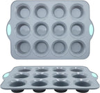 To encounter 2Pack Silicone Muffin Pan with Metal Frame, 12 Cup Regular Size Cupcake Pan, Non-Stick Baking Tray, Food Grade Baking Molds for Oven, Dishwasher Safe