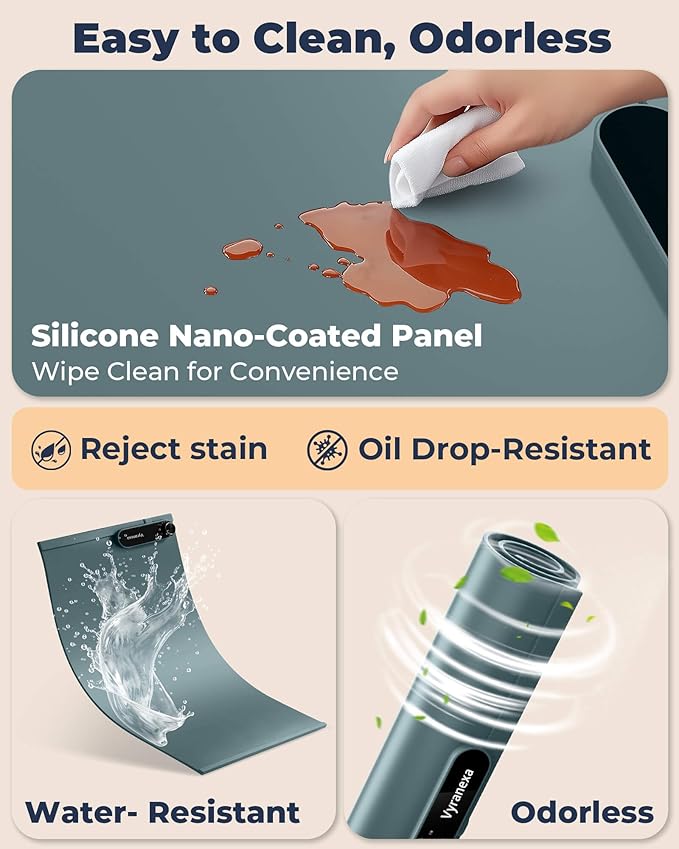 Warming Mat for Food - Space-Saving, Fits Two Baking Dishes, 7 Temp Settings, 4h Auto Shut-Off, Durable Silicone Surface, Easy to Clean, Perfect for Parties and Everyday Use (Green, Medium)