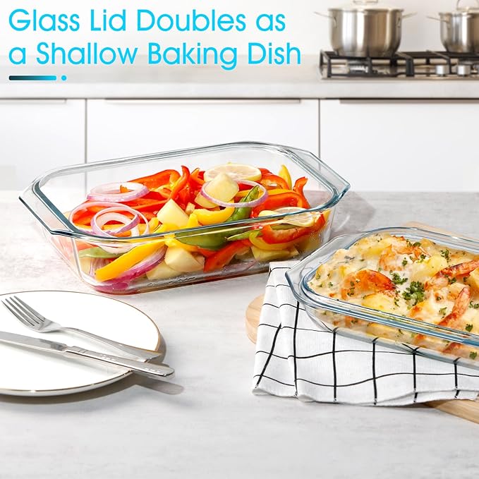 NUTRIUPS 2 QT Rectangular Glass Casserole Dish With Lid, (10×7.5in) Glass Casserole Dish for Oven